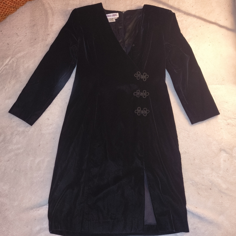 Vintage Velvet Faux Wrap Dress With Asian Style Frog Closure